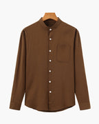 Men’s Mandarin Collar Shirt – Relaxed Fit Textured Cotton Shirt